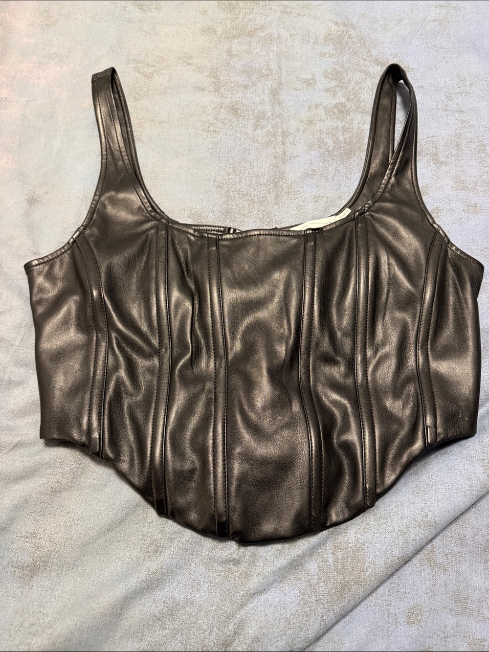 Good American Black Faux Leather Corset Camisole